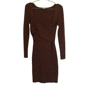 Abercrombie & Fitch Brown Ribbed Knit Wrap Style Sweater Dress Long Sleeve Sz M